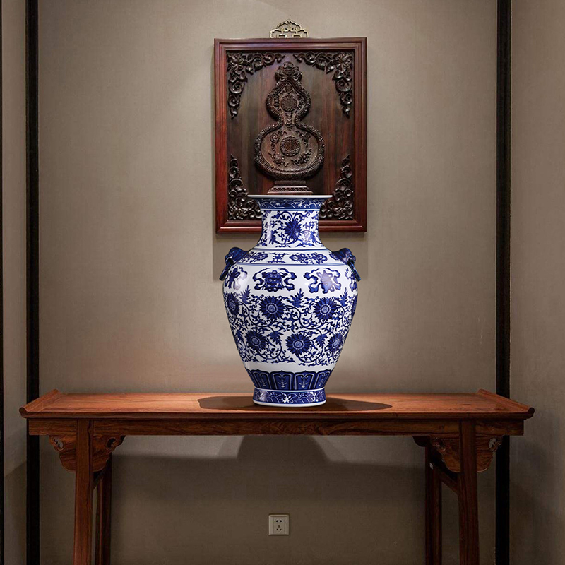 Jingdezhen ceramics archaize large blue and white porcelain vase flower arranging, furnishing articles sitting room of the new Chinese style household decorations