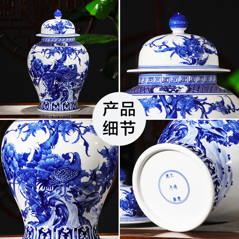 Jingdezhen ceramics hand - made of blue and white porcelain vase general storage jar jar of furnishing articles of the new Chinese style household ornaments