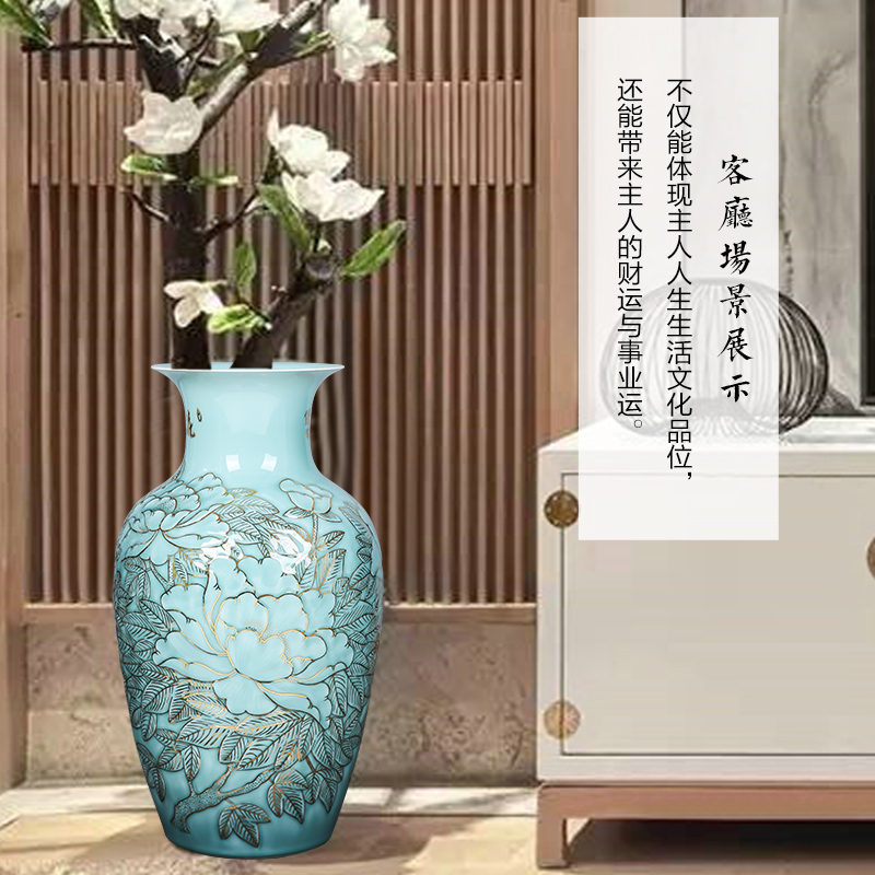Jingdezhen ceramics by hand relief paint large vases, furnishing articles large sitting room hotel villa decorations