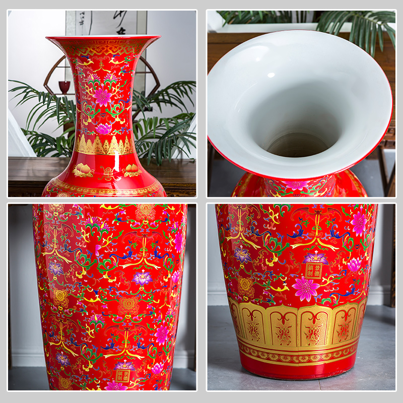 Jingdezhen ceramics China red vase of large sitting room adornment high place heavy large opening gifts