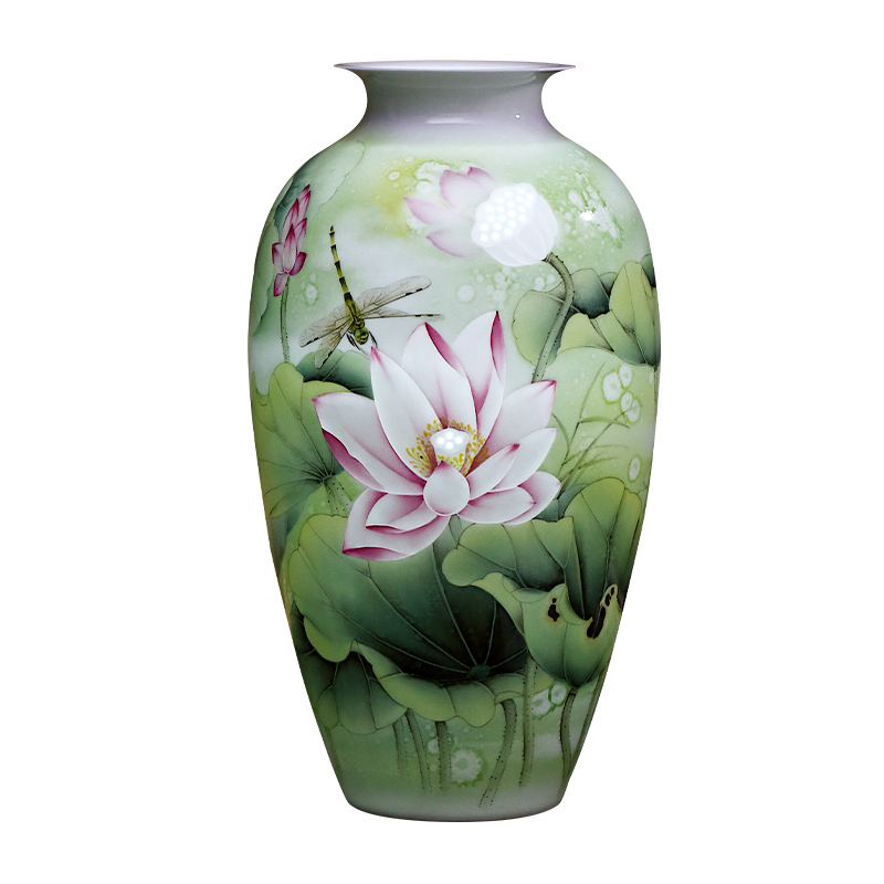 Jingdezhen ceramics famous master hand draw large lotus flower vase gift porcelain decorative household items furnishing articles