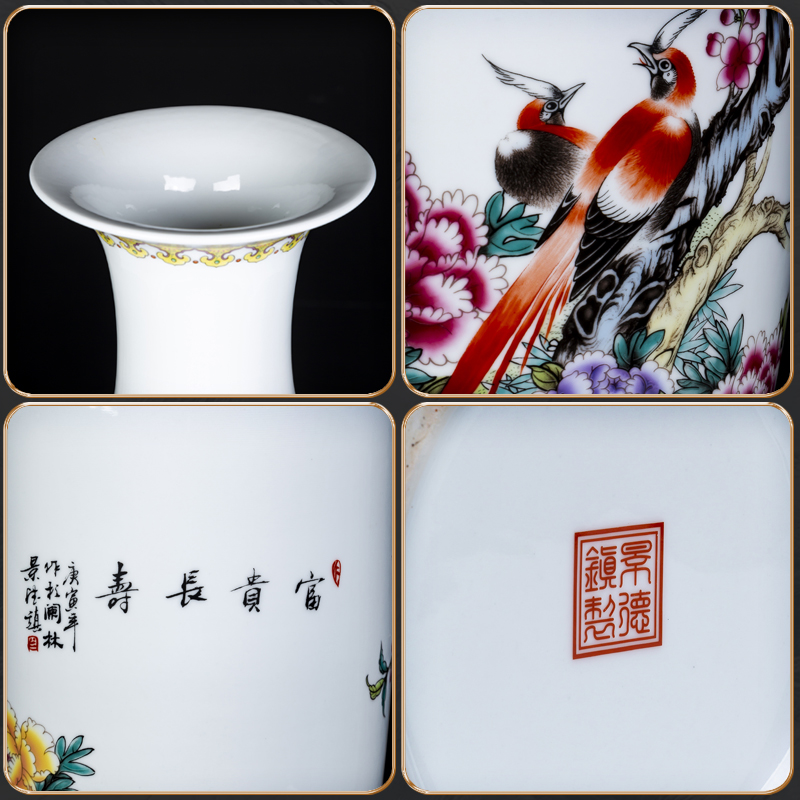 Jingdezhen ceramic famille rose high landing big vase large sitting room of Chinese style household adornment handicraft furnishing articles arranging flowers