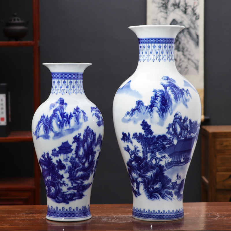 Blue and white porcelain of jingdezhen ceramics vase flower arranging dried flowers sitting room adornment I household act the role ofing is tasted TV ark, furnishing articles