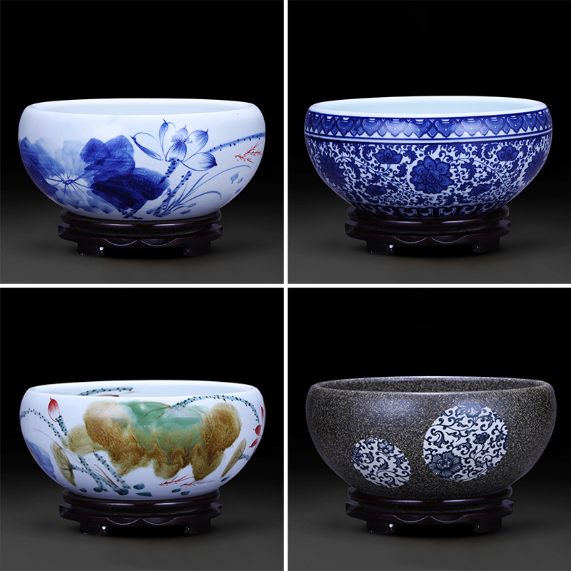 Jingdezhen ceramic aquarium feng shui plutus cylinder turtle cylinder goldfish bowl water shallow water lily refers to basin of lotus furnishing articles