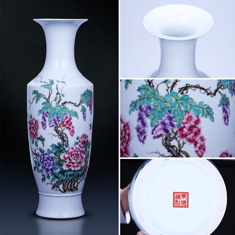 Jingdezhen ceramics powder enamel of large vase large blooming flowers guanyin bottle of I sitting room home furnishing articles