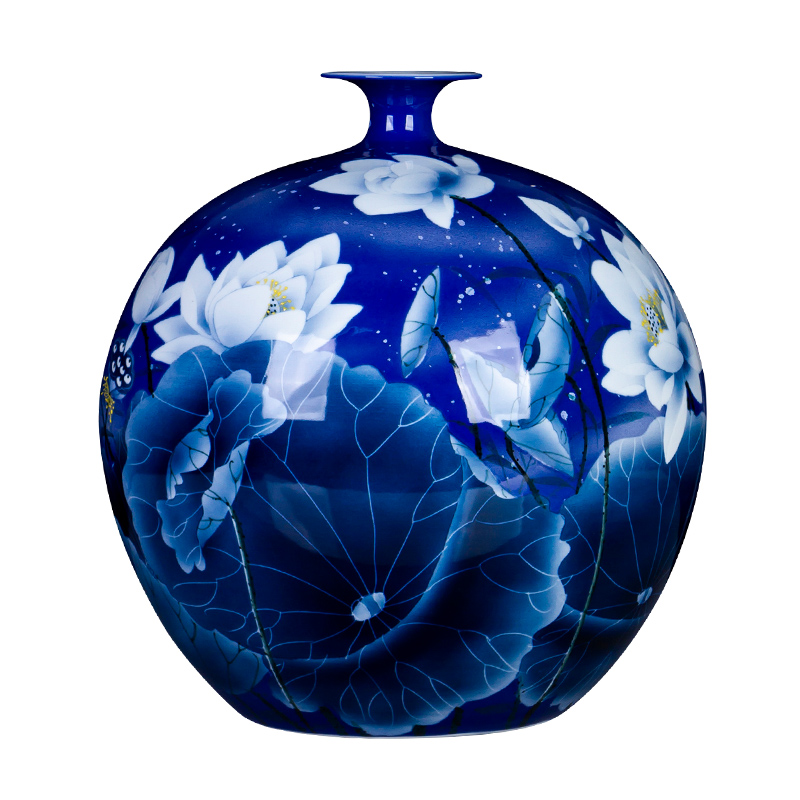 Jingdezhen ceramic big pomegranate bottles of hand made lotus large ground blue and white porcelain vases, furnishing articles sitting room decoration