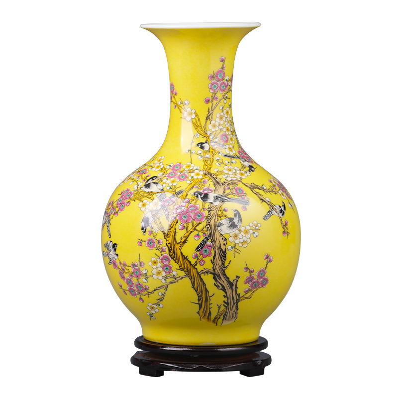 Jingdezhen ceramics vase furnishing articles yellow the design of the sitting room TV ark adornment of Chinese style household porcelain arranging flowers