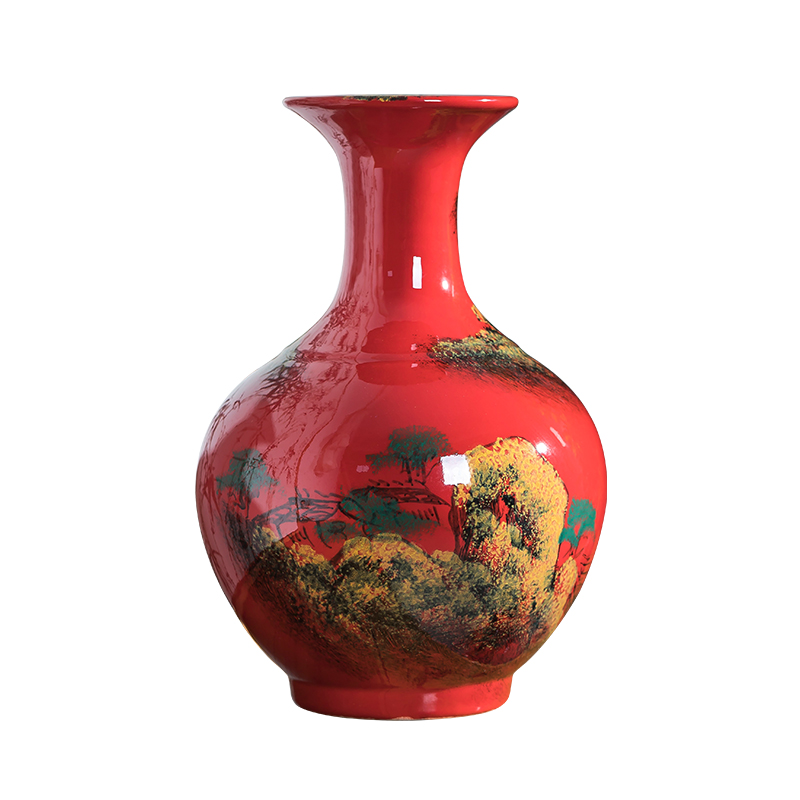 Jingdezhen ceramics hand draw freehand brushwork in traditional Chinese red vase Chinese flower arranging rich ancient frame sitting room adornment is placed