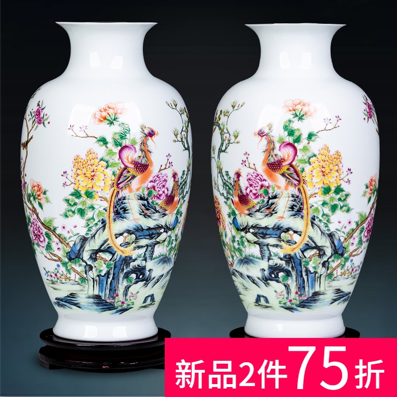 Jingdezhen ceramics powder enamel vase of TV ark, wine bottle of Chinese flower arrangement sitting room household adornment furnishing articles