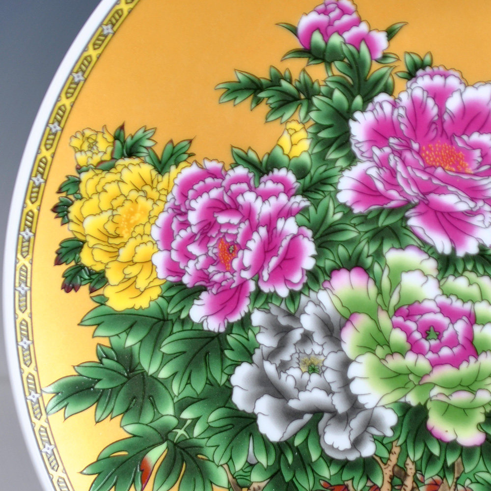 景德镇陶瓷器 粉彩花开富贵金色盘子花盘 家居摆设装饰工艺品摆件
