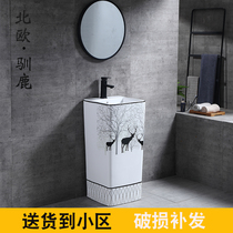 Nordic Reindeer figure wash basin Balcony floor-standing column basin Square wash basin Personality one-piece column basin