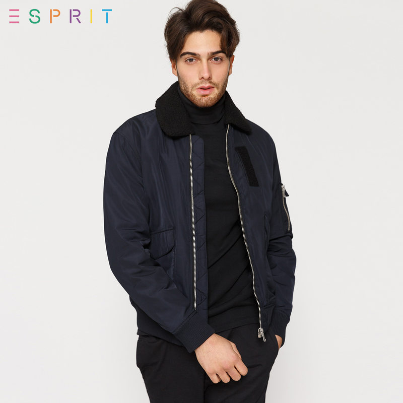 esprit edc男装夹克毛领短款棉服外套男-097cc2g010