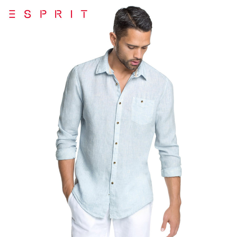 聚 新品 ESPRIT EDC男士时尚扣领尖领衬衫-055CC2F020 吊牌价499