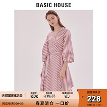 Basic House Hundreds of Womens Vertical Striped Mid-Length Tirted Shirt Dress HTOP320C