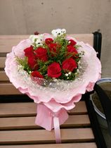 11 Red Roses 2 Bear Bouquet Lover Girlfriend Wedding Anniversary Valentines Day Christmas send flowers to Shanghai City
