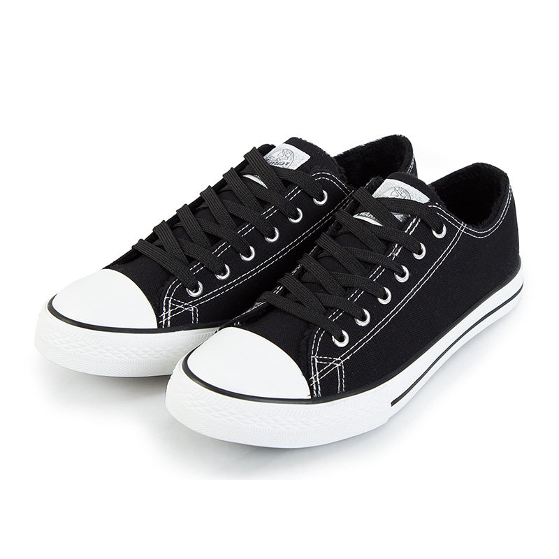 回力女鞋帆布鞋男秋冬季低帮休闲鞋男女鞋板鞋黑色加绒款保暖耐磨