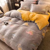 Skin-friendly set of cotton wool with velvet fitted sheet Warm color padded student quilt bed three-piece set of dormitory single student cotton