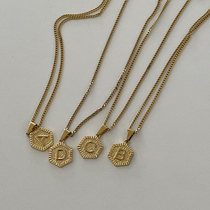 Wearring European and American retro letter necklace custom Net red blogger hexagonal pendant niche light luxury titanium steel