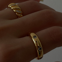 Wearring advanced sense zircon flash ring female European and American style fashion simple glossy brass plated 18K gold