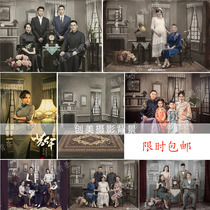National family portrait costume background Chinese style background Studio costume family portrait background Lin Yilun Republic of China background