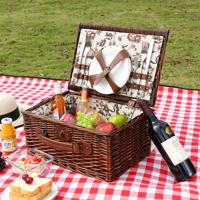 志泉野餐篮野餐野炊用品藤编柳编野餐篮子保温带盖野营收纳篮餐具