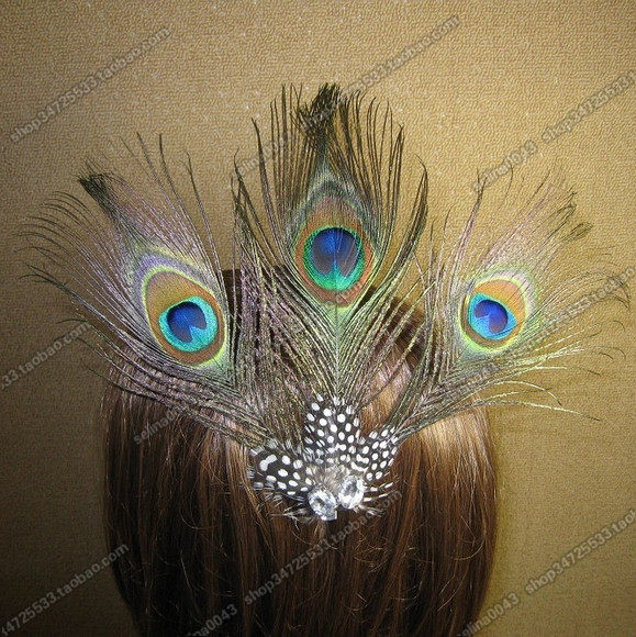 特价款 民族孔雀傣族古典舞蹈头饰三叶孔雀羽毛头花带额链