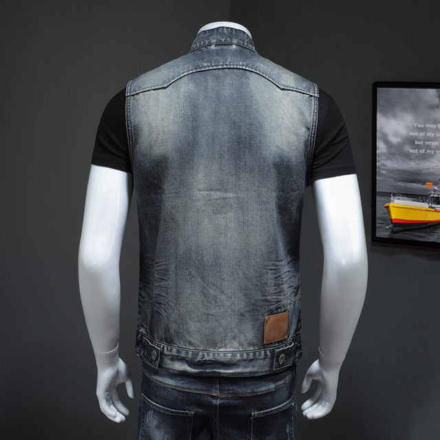 Retro button design personalized denim vest for men slim fit Korean style handsome jacket sleeveless denim clothes trendy men's clothes