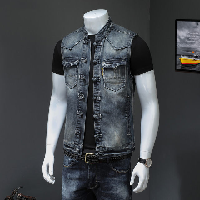 Retro button design personalized denim vest for men slim fit Korean style handsome jacket sleeveless denim clothes trendy men's clothes