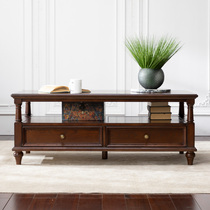 He Nian Meijia light luxury American double-layer solid wood coffee table Full solid wood ash simple European living room storage furniture