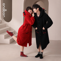 A couples pajamas womens winter coral velvet hooded nightgown couples padded bathrobe mens home clothes