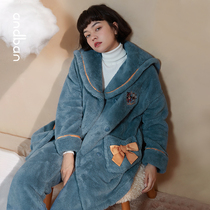 Anns companion coral velvet pajamas womens autumn and winter cardigan double-breasted thickened warm cute plus size home suit