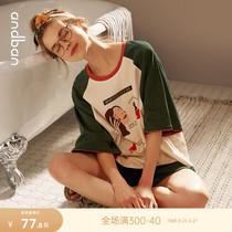 Anzhibian pure cotton pajamas womens summer cartoon cute short-sleeved shorts suit casual sports Korean loose home clothes