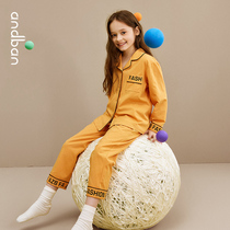 Anzhis antibacterial childrens pajamas cotton long sleeve summer new girl