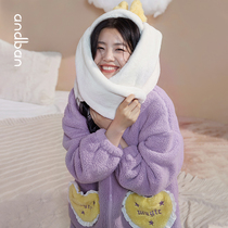 (Double eleven pre-sale) An companion coral velvet pajamas womens winter warm jumpsuit plus velvet thickened home wear