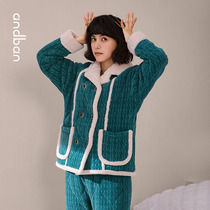 (Double eleven pre-sale) Ans cotton pajamas womens winter three-layer thickened velvet warm home clothing two-piece set