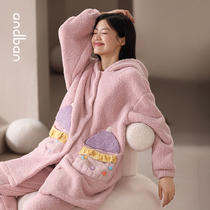 (Double Eleven pre-sale) Anns companion coral velvet pajamas womens winter padded velvet hooded cute home suit
