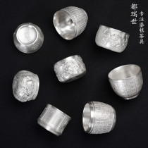 Silver teacup Sterling silver 999 handmade purple sand liner Gilt silver cup Ceramic cup Health cup Master cup Household