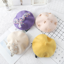 Childrens winter handmade beret Baby British painter hat Bud wool hat mens and womens Korean wave warm hat