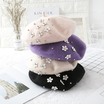 New autumn and winter childrens beret female baby British painter hat girl version tide boy Japanese pink beret