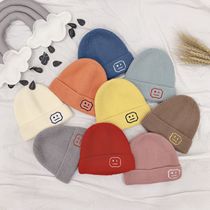 Childrens woolen hat cartoon smiley face embroidery hat Baby knitted pullover hat Autumn and winter baby warm ear protection hat 15