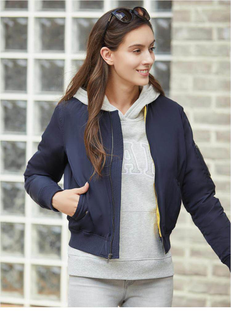 gap女装 简洁风格纯色棒球夹克式飞行员外套羽绒服870152