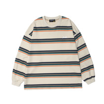 INPRO thin design sense 2021 in autumn in short stripes colouring retro long - sleeved couples with tide cards