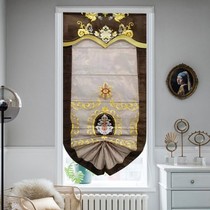 European Jaou-style villa flannel embroidered gauze curtain curry color shading light transmission fan lift lift Roman curtain study