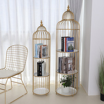 Modern Minimalist Flower Shelf Double Iron Art Bird Cage Shelve Wood Room Arrangement Furnishing Adornment Living-room Sofa