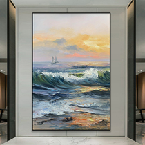 Notareart hand-painted oil painting surging porch background decorative painting Sea Sunrise living room dining room hanging painting