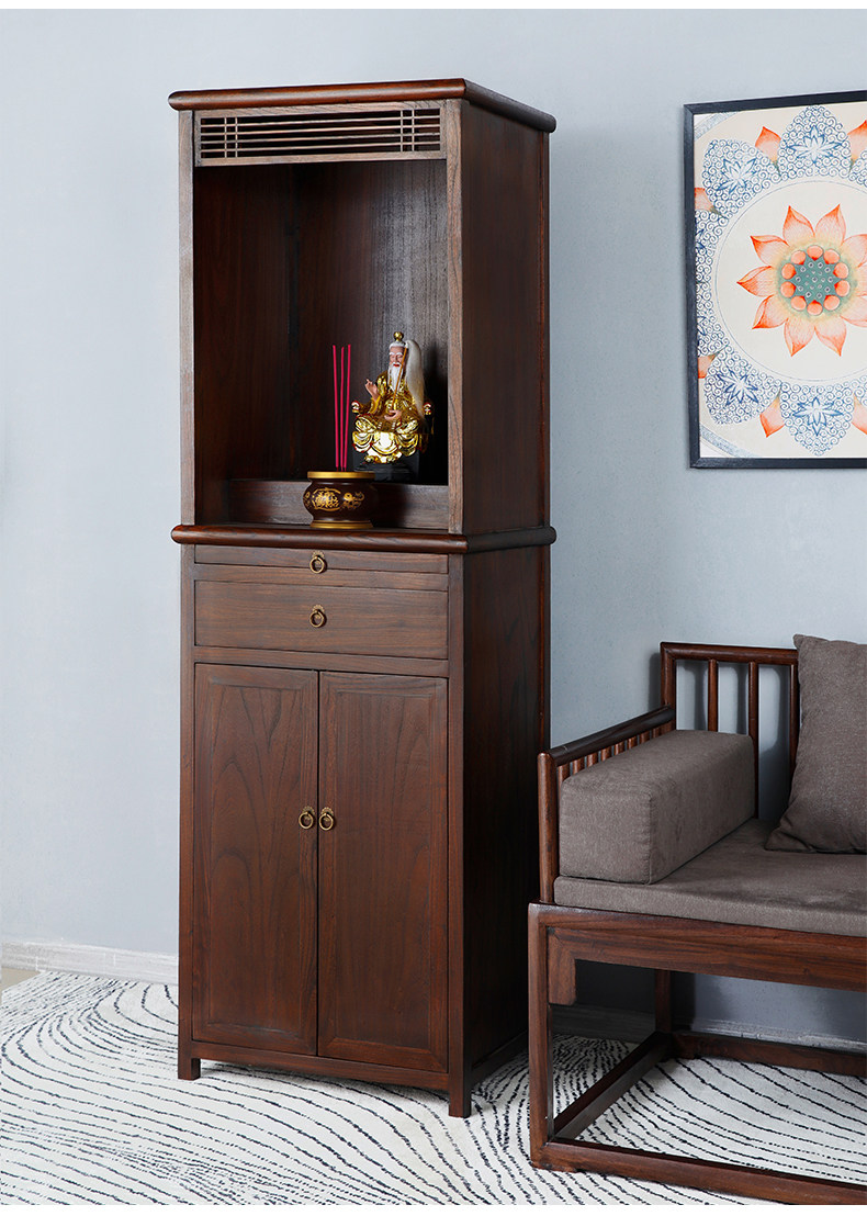 新中式佛龛佛柜供桌供台立柜榆木实木神龛带门榫卯结构黑胡桃色