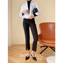 SOUL JUC slim fit 100 lap high waist open fork pendant sense straight cylinder pants female pants with high display slim 90% Western dress pants