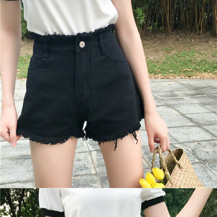 夏装新款大码女装牛仔短裤夏胖妹妹大粗腿宽松百搭须边牛仔热裤潮