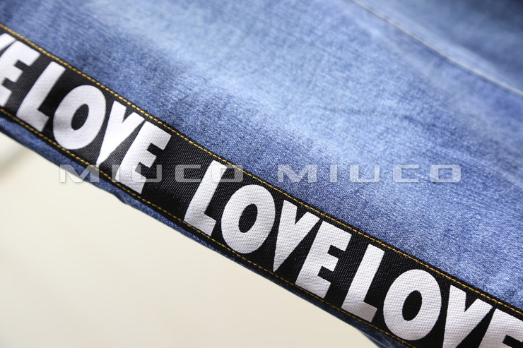 2016欧美春季新款后背字母印花外套 后开叉包臀半裙修身牛仔套装