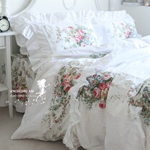 Imported European and American Korean version of TSMXGAJF princess high-end simple ruffle pure white satin pure cotton bedding four-piece set